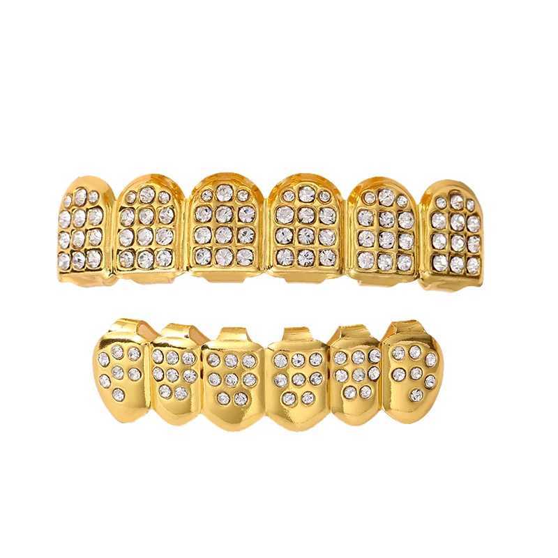 Gold Silver Plated Cubic Zircon Teeth Grillz Set For Unisex Top Bottom Mouth Gold Silver Color Removable Dental Fashion Jewelry W241227