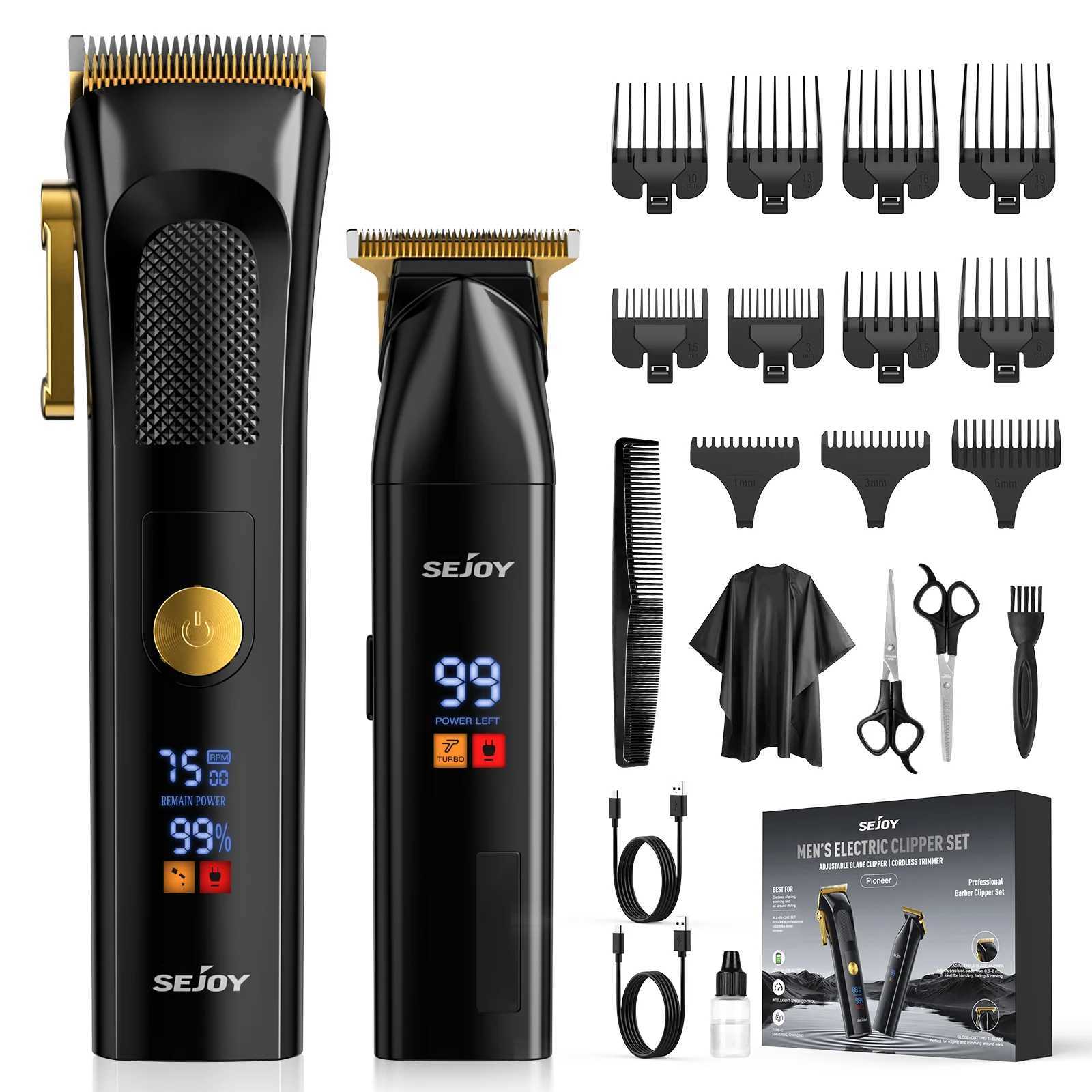 Sejoy Professional Electric Hair Clippers Kits 2 Gears Speeds LCD Rechargeable Hair Trimmers for Men Cordless Hair Cut Machine W241227
