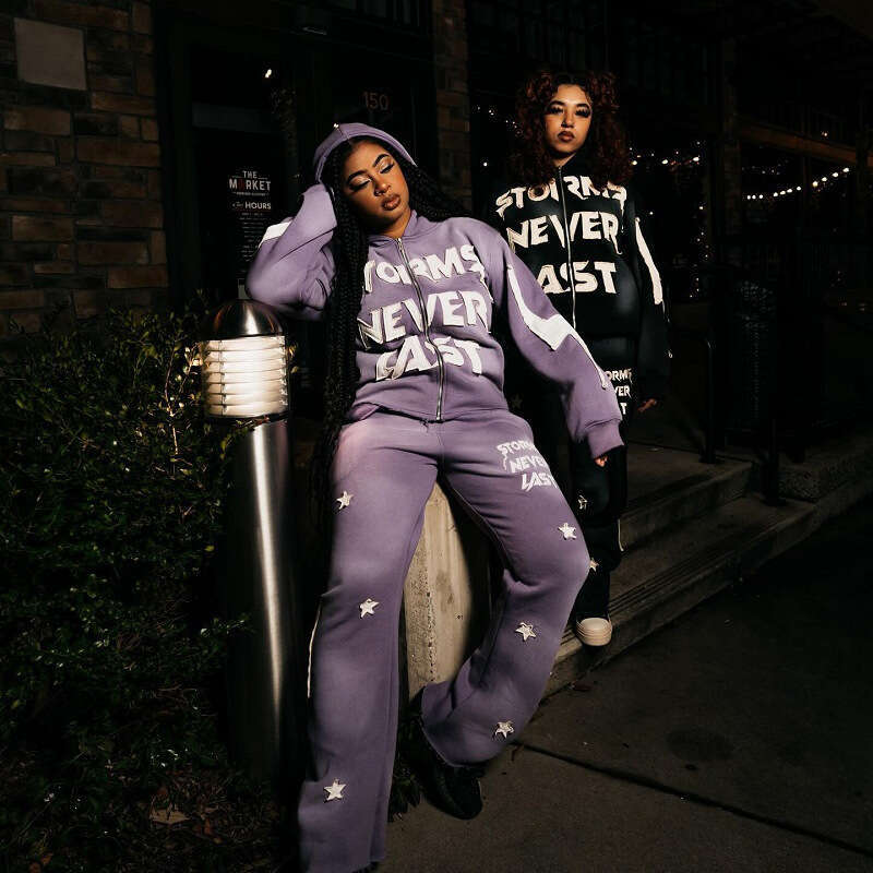 Fashionable fashion brand personalized sticker fabric letter print high street hip-hop style full chain cardigan sweatshirt pants set