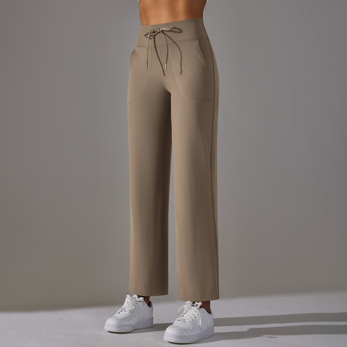 Women Wide Leg Flare Pants With Pockets Drawstring Sports Trousers High Waist Flared Yoga Leggings Fiess Running Jogg