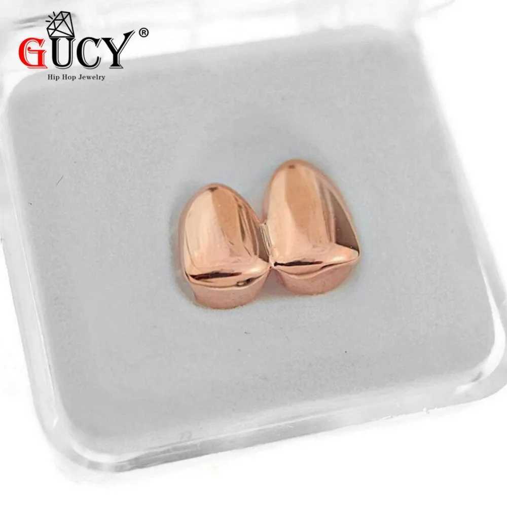 GUCY Double Cs Gold Galvanized Teeth Grillz Canine Regular Double Teeth Right Top Single Cs Grill Halloween Gift W241227