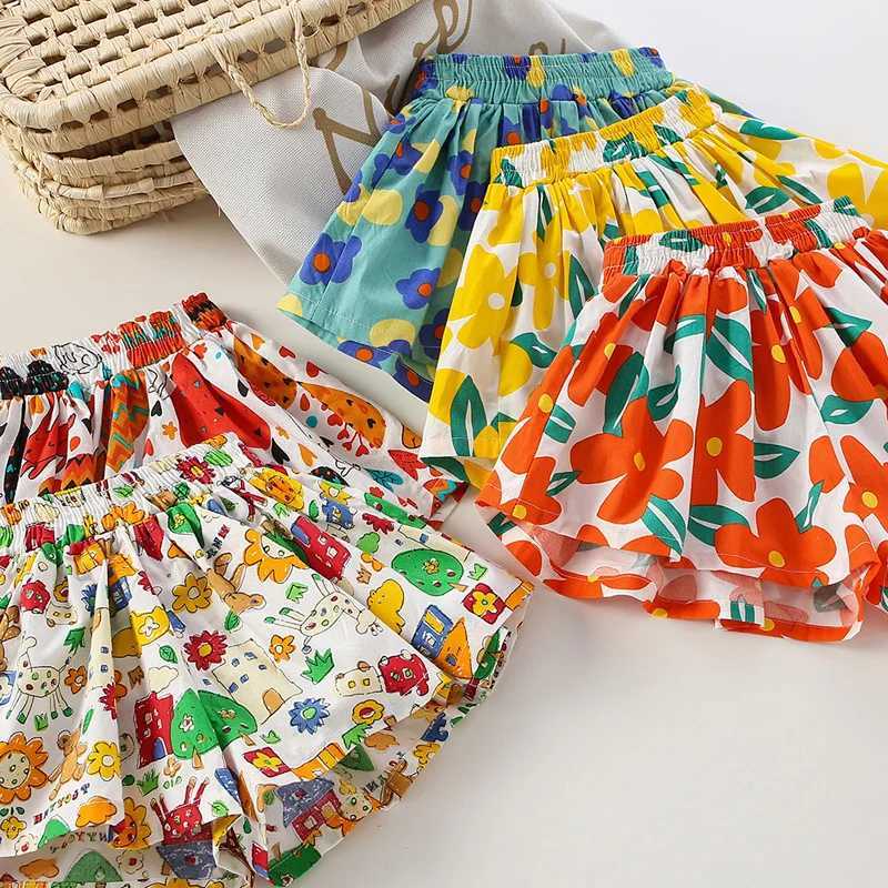 2024 Summer Floral Print Girls Skirt Shorts for Children Clothing Skirt-Pants Kids Tutu Shorts Loose Leg Pants Baby Clothes W241227