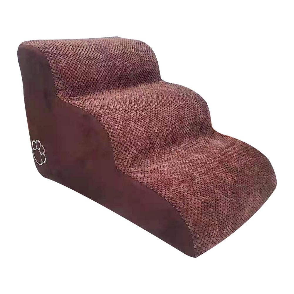 Pet Ladder Brown Gray Dog Steps For Large Dog Pet Steps For Small Dogs With Removable Cover 23.62*16.54*15.35in Flannel and H