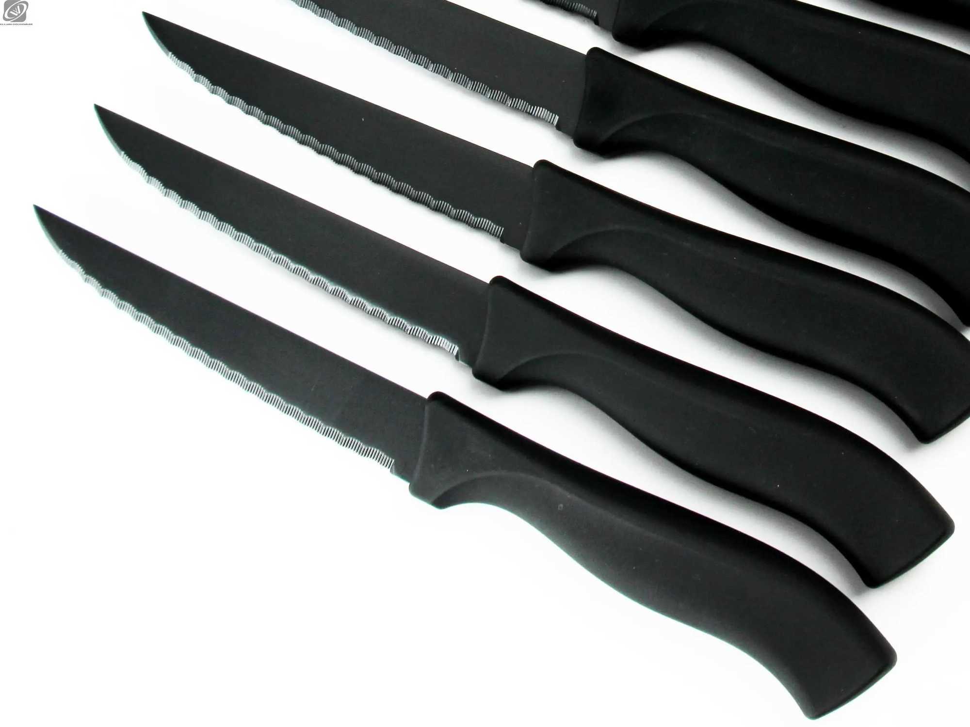 Desktop knife set 4/6/8 pieces black matte Cfort handle polishing knife German stainless steel rodless steak knife set Y241227