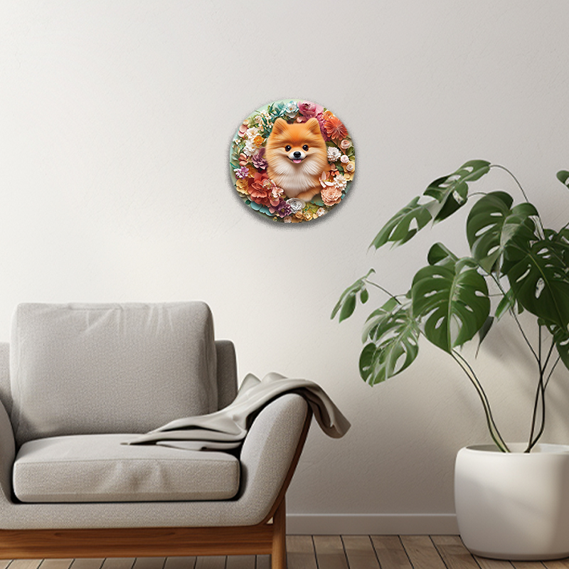 Customizable Pomeranian Pet Ornaments - Circular Aluminum Decorative Paintings | Unique Pet Souvenir Tombstones