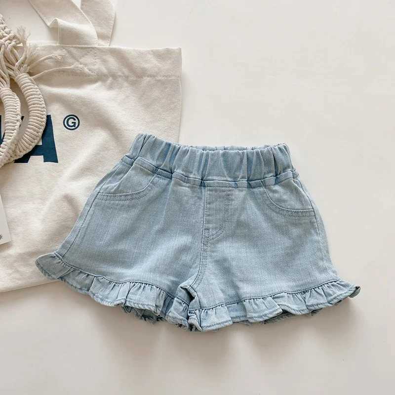 Summer Kids Shorts Solid Brief Denim Girls Ruffle Shorts Children Clothes Teenage Girl Jeans W241227