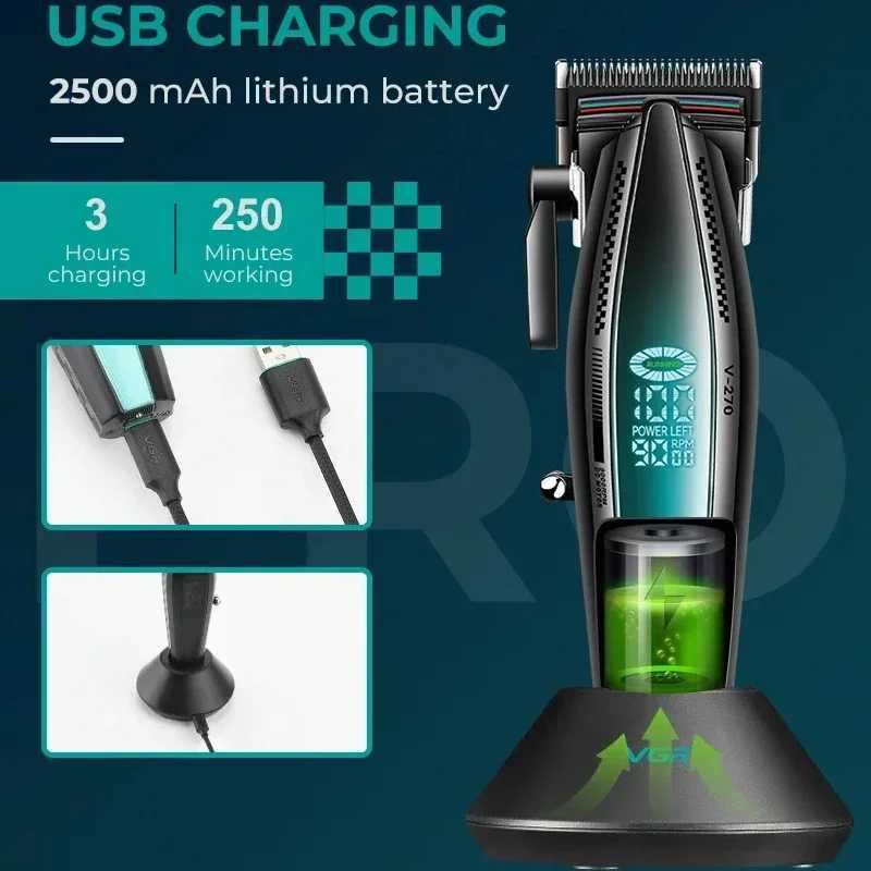 VGR Hair Trimmer Professional Hair Cutting Machine Cordless Hair Clipper Rechargeable Barber 9000 RPM LED Beard Trimer for Men W241227