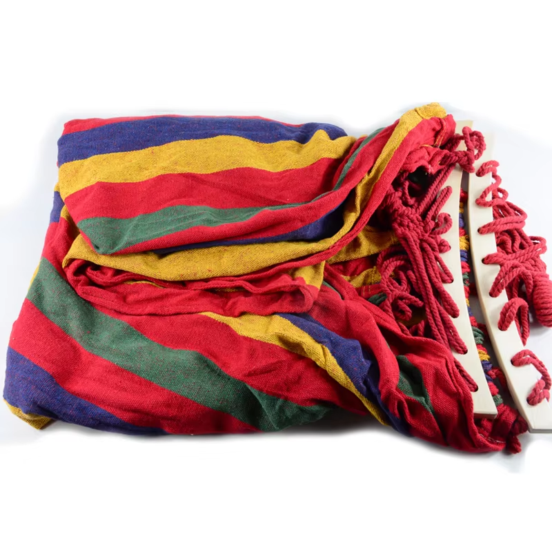 Outdoor Portable Camping Double Hammock Large Canvas Cotton Hammock With Wood stand