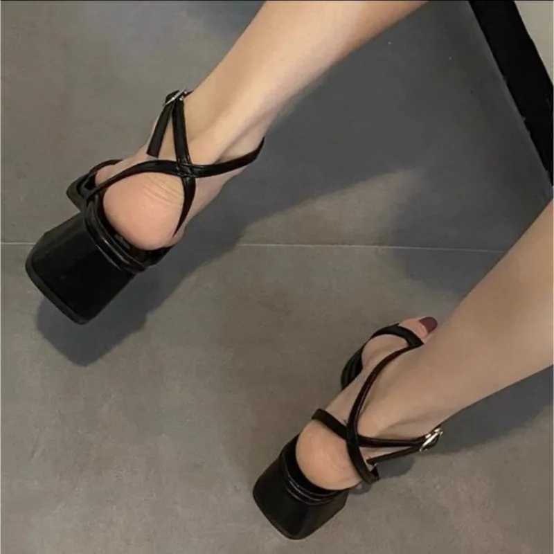 High Quality French Sandals Female Summer Square Toe Pink Thick High Heels Temperament Women Sandals New Ankle Sandals Women T241227