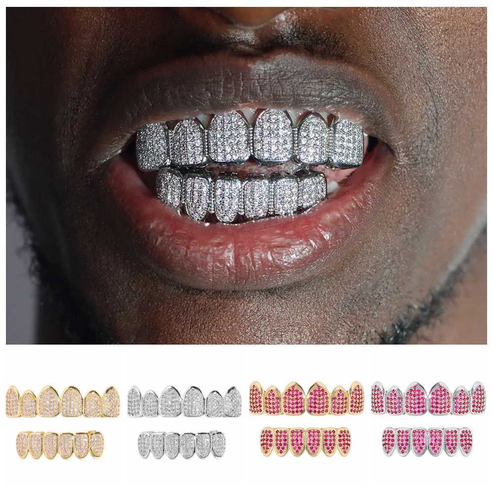 Hip Hop Cube Zirconia Tooth Scrub Set Gold and Silver Tooth Scrub D Top and Bottom Teeth Scrub Role Playing Party Jewelry W241227