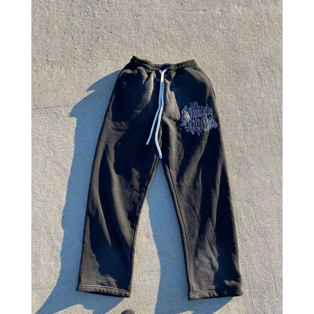 Autumn Winter High Street Pattern Printed Y2K Hoodie Elastic Waist Wide Leg Pants Trendy Men's and Women's Set Batch