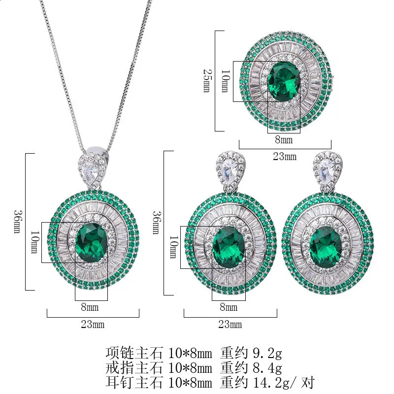 Jewelry S925 silver-plated 18K gold European and American colored treasure emerald diamond pendant set 8 * 10 jewelry 241226