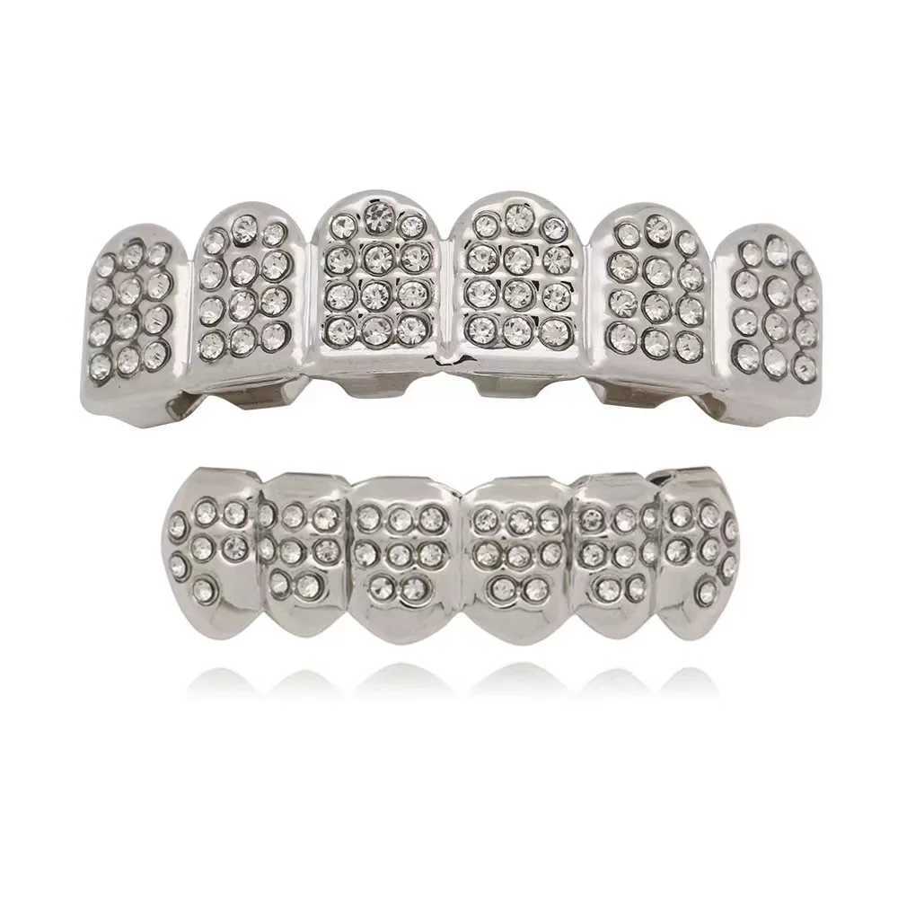 Fshion Hip Hop Gold Silver Out CZ Teeth Grillz Top Bottom Mens Jewelry W241227