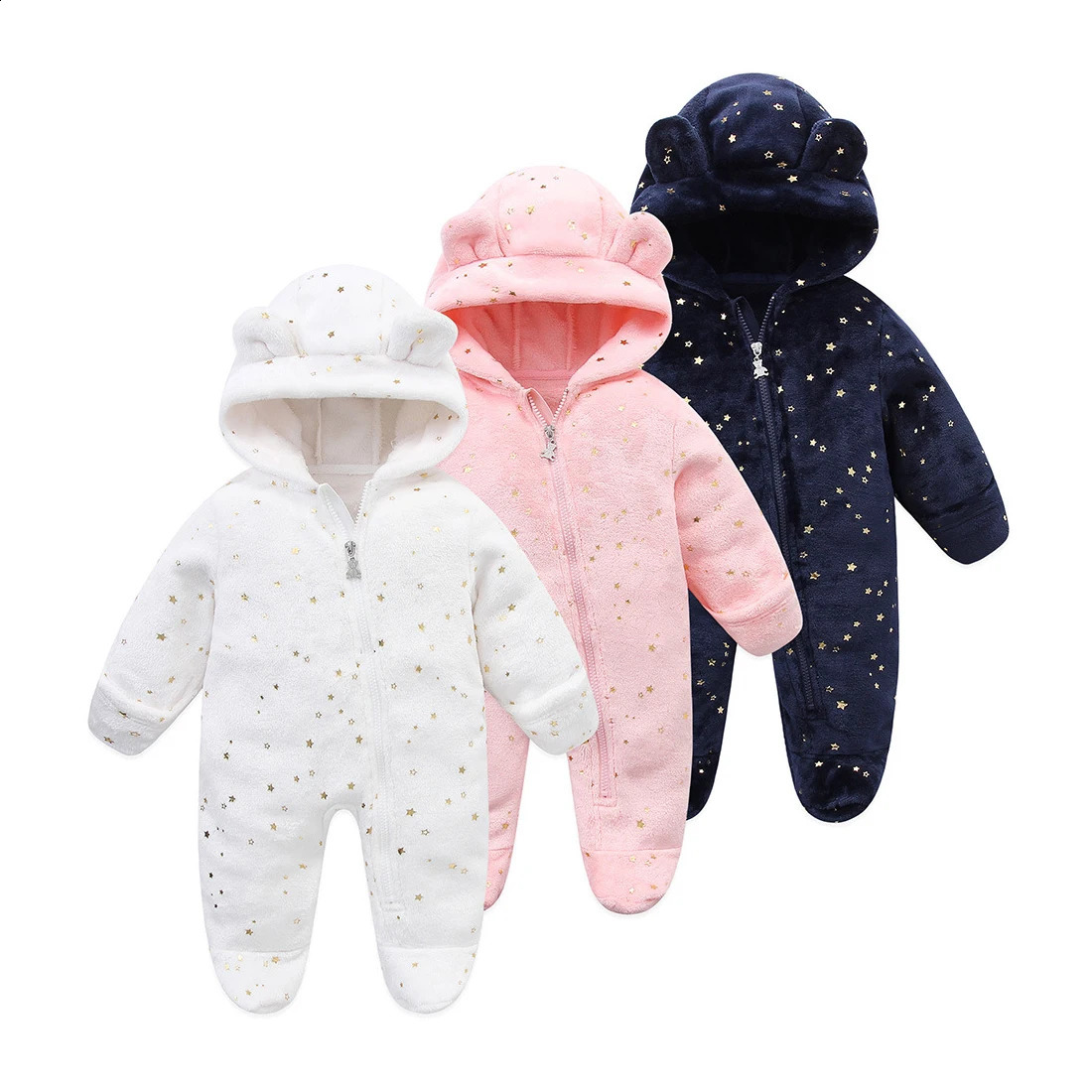 Autumn Toddler Clothing Female Baby Warm Hooded Romper Male Baby Cartoon Printing Jumpsuit 0-12 Months Baby Flannel Jumpsuit 241226