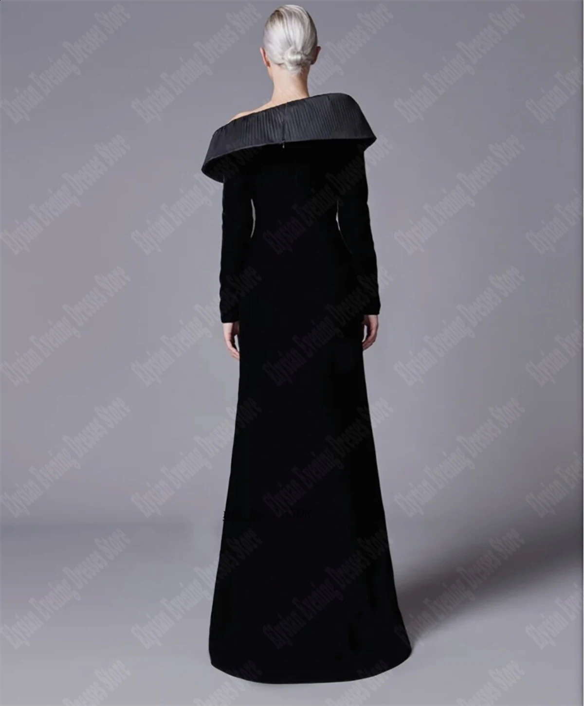 Women Elegant Dresses Sexy Pleated Slim Fit Prom Gowns est Velvet Dark Black Vent Customized Long Sleeve Mopping Length 241223