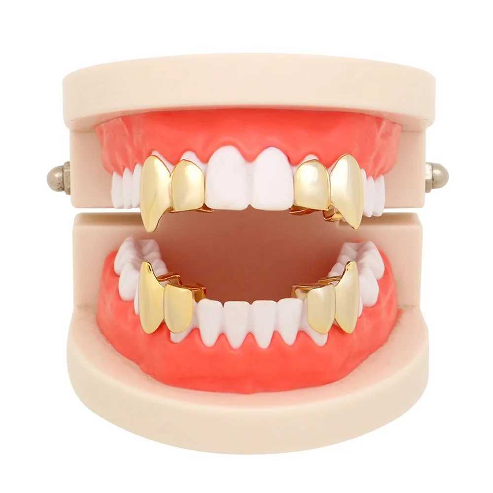 HipHop Tooth Grillz C 18K Gold Plated Removable Top Bottom Dental Grill Punk Teeth Cs Halloween Cosplay Jewelry Gift W241227