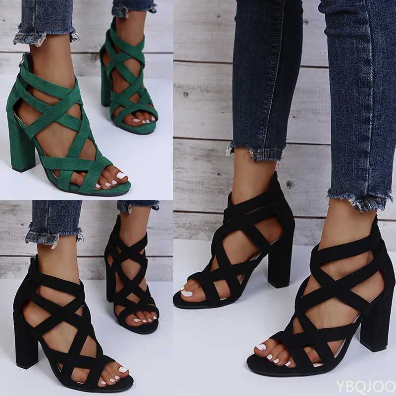 High Quality Women Pumps Sandals Summer Open Toe High Heels Low Block Heel Shoes Gladiator Zipper Thick With Sandals Wedges Mules Shoes T241227