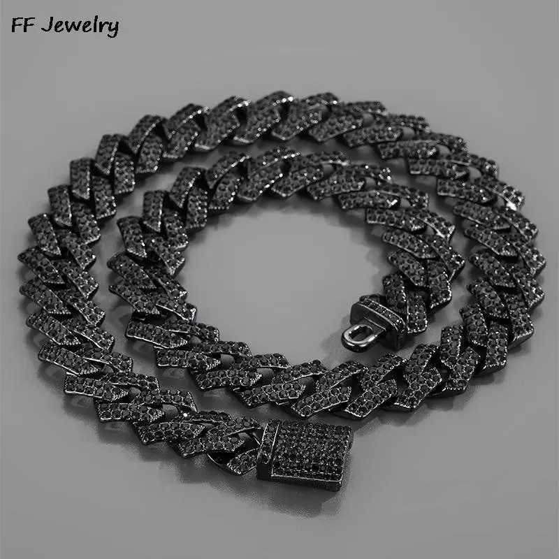 14MM black Cuban Link Chain Hip Hop Men Necklace d out paris chain 2 Row Rhinestone Paved Miami Rhombus Cuban NecklaceXJ241227