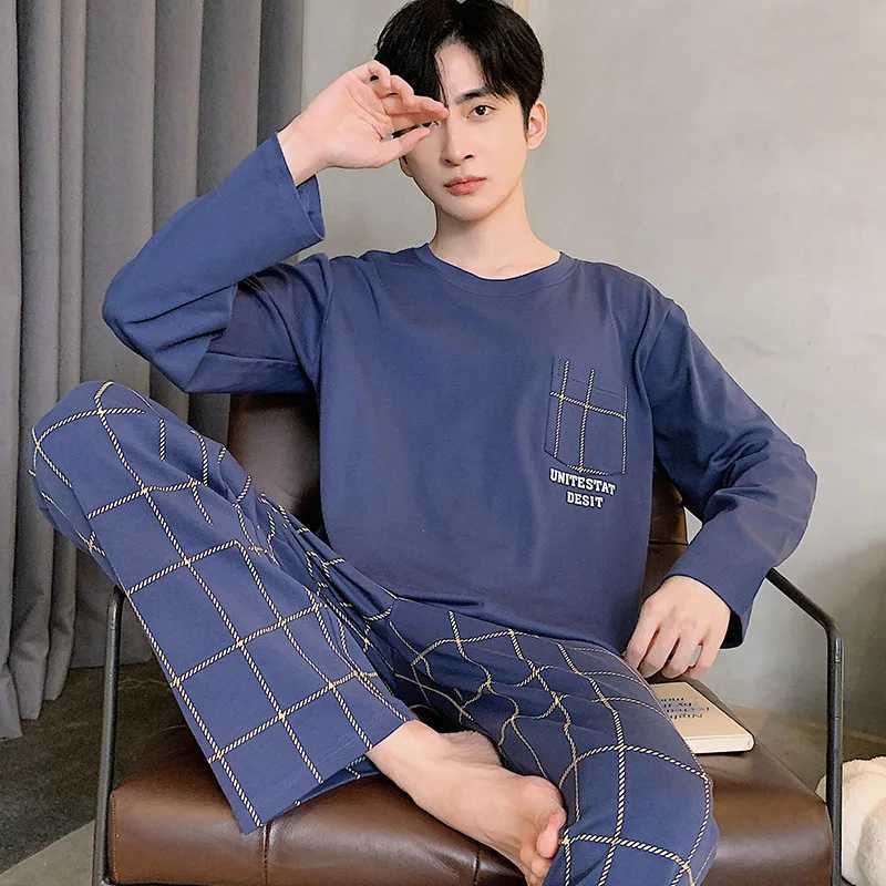 Cotton Plus Size Pajamas Men Long Sleeves Long Pants Sets Cartoon Bear Casual Nightwear Homewear Youth Sleepwear LoungewearXJ241227