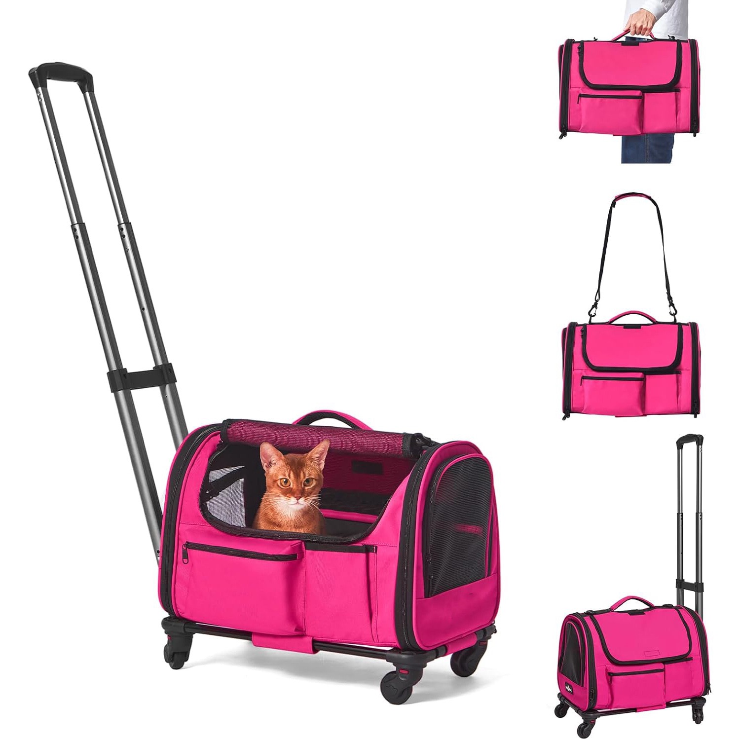 Durable Wheel-Equipped Animal Transport Tote - Ideal for Carrying 2 Cats or Dogs under 30lbs Easily during Travels