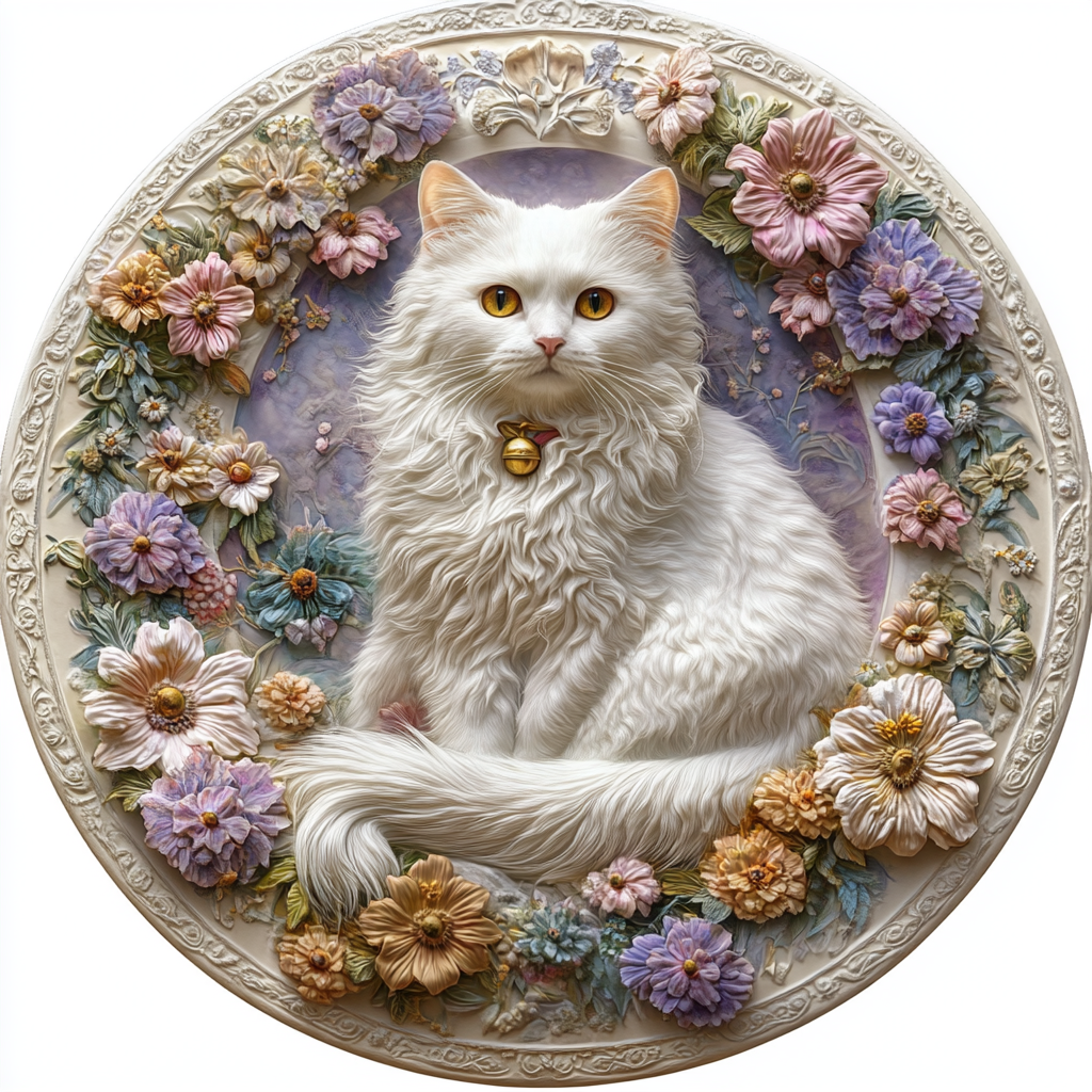 Angola Cat Aluminum Pet Ornaments - Customizable Circular Decorative Paintings for Pet Souvenir Tombstones