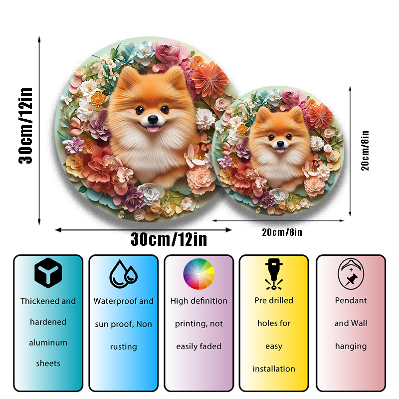 Customizable Pomeranian Pet Ornaments - Circular Aluminum Decorative Paintings | Unique Pet Souvenir Tombstones