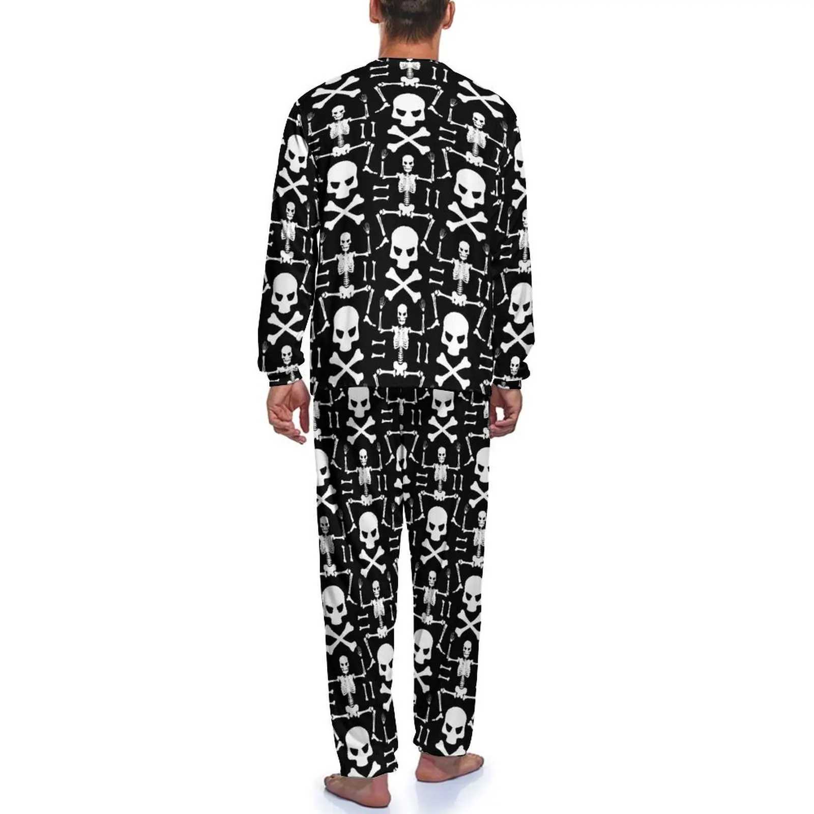 Skeleton Pajamas Autumn 2 Pieces Bone Skulls Cool Pajama Sets Mens Long Sleeve Leisure Pattern NightwearXJ241227