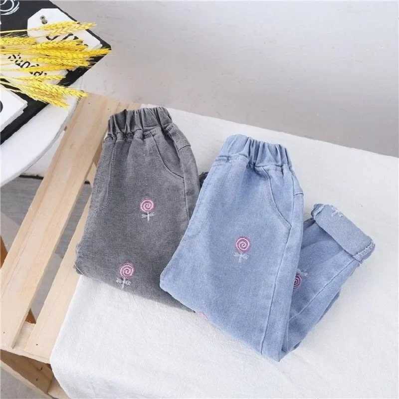 New Korean Version of Foreign Sle Spring and Autumn Dress Girl Jeans Girl Baby Spring and Autumn Smoke Gray Pants Wear Loose W241227