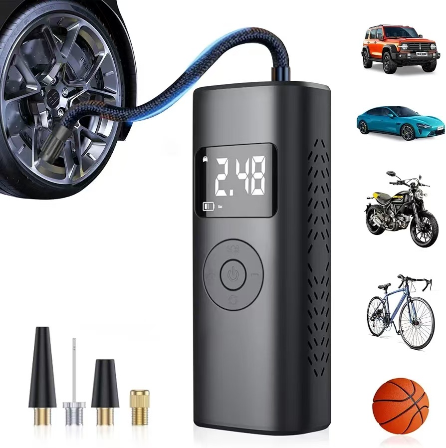 Portable air compressor 180PSI&10000mAh portable air pump, precise pressure LCD display, 3x fast inflation suitable for car, bicycle, and motorcycle t