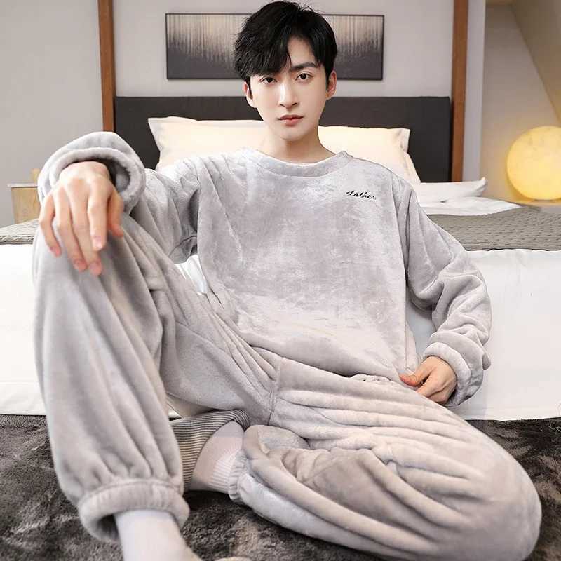 Winter Autumn Big 5XL Flannel Men Sleepwear Cartoon Pajamas Set Casual Pjs Male Loungewear Warm Thicken Pyjama Nightwear FashionXJ241227