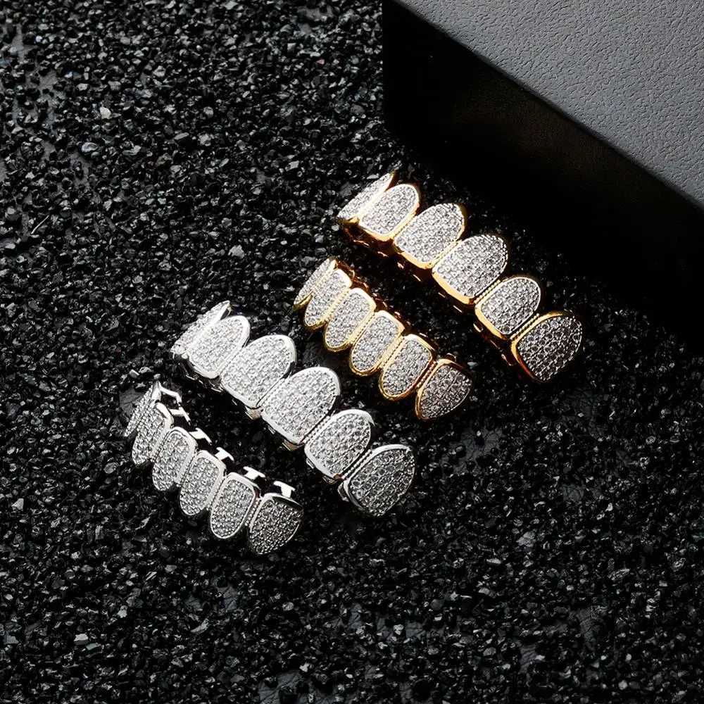 TOPGRILLZ Classic 6/6 Hip Hop/Punk Teeth Grillz Set Gold Silver Color Top Bottom Grills Dental Mouth Cs Cosplay Party W241227