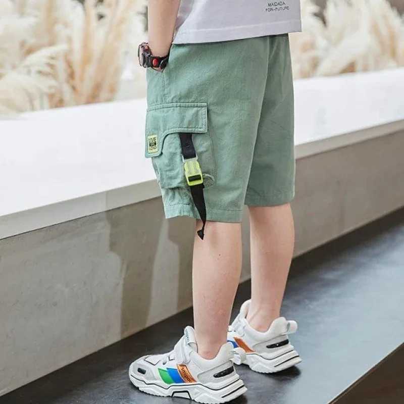 Boys shorts summer loose pants teenagers Trouser pocket shorts childrens casual cargo shorts childrens elastic waist cotton pants W241227