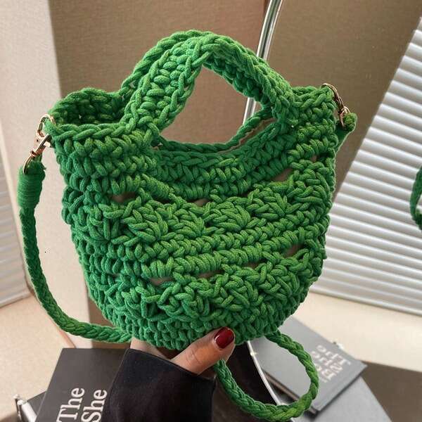 Forest Style Artistic Retro Woven Bag, Women's New Hollowed Out Handbag, Casual Versatile Single Shoulder Crossbody Bucket Bag