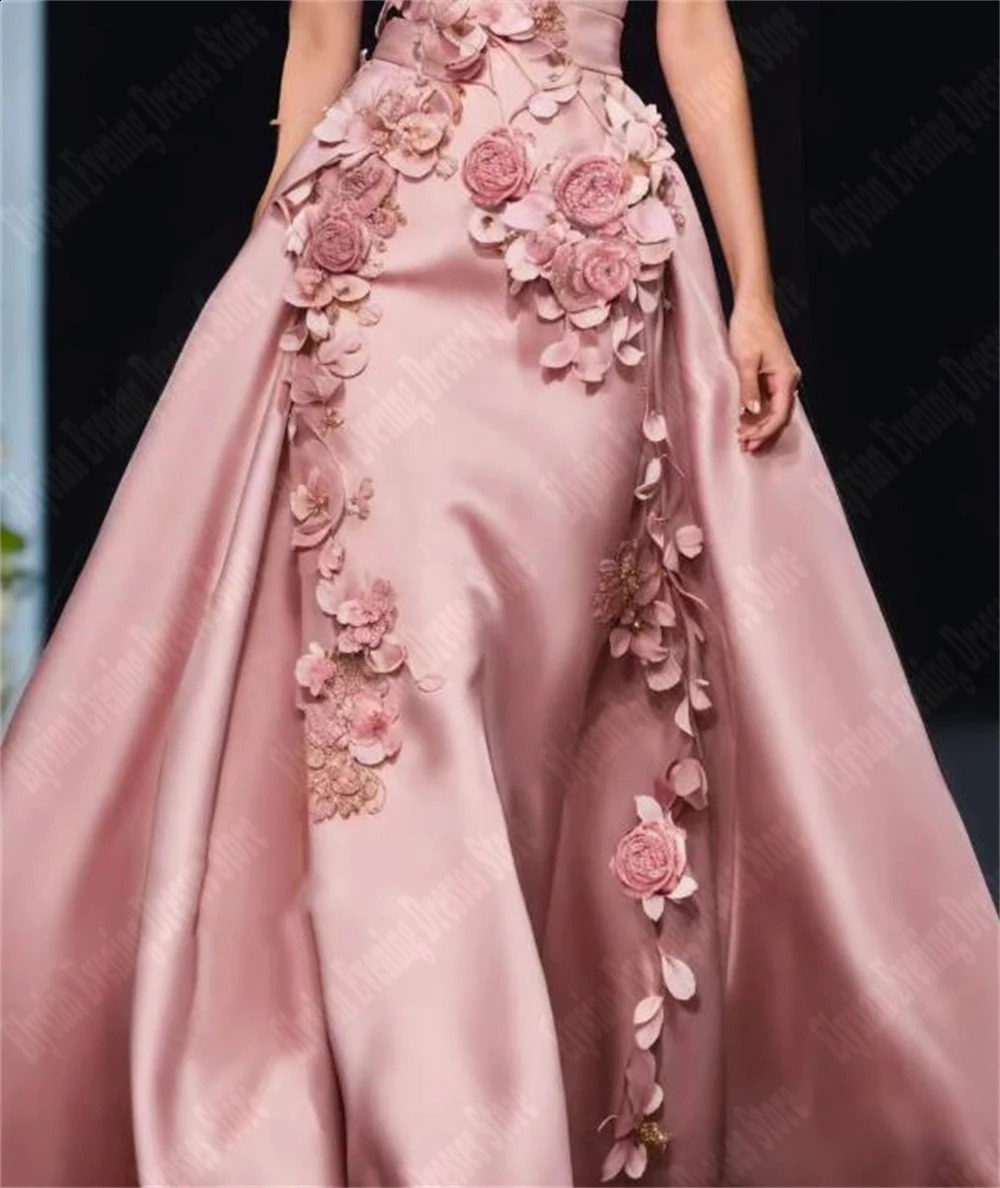 2025 Elegant Evening Dresses A Line 3D Flowers Sleeveless Formal Princess Party Gowns V-Neck Customized Satin Vestidos De Noche 241223