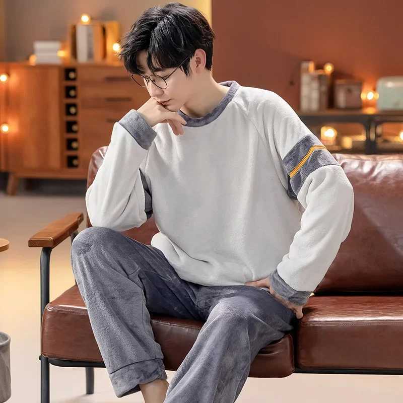 Winter Autumn Big 5XL Flannel Men Sleepwear Cartoon Pajamas Set Casual Pjs Male Loungewear Warm Thicken Pyjama Nightwear FashionXJ241227