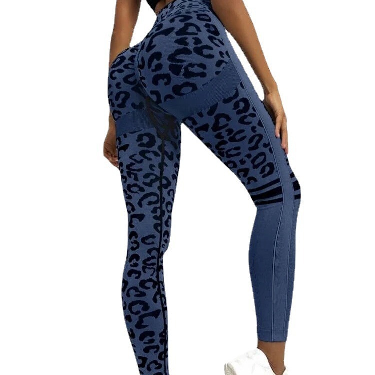 Designer women's leopard print seamless yoga clothes tight running sports pants high waist and hip lifting peach hip fitness scrub washed shorts 