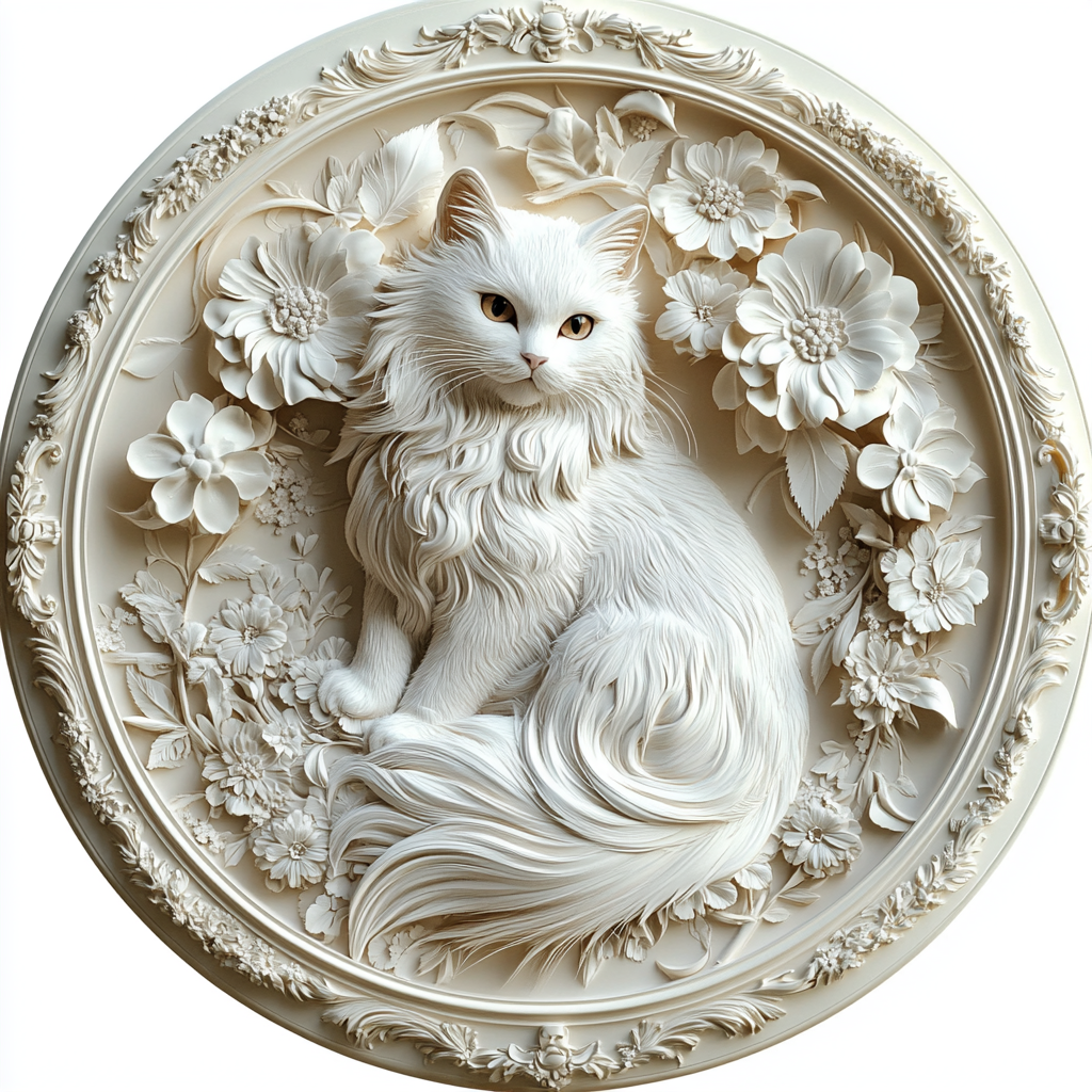 Angola Cat Aluminum Pet Ornaments - Customizable Circular Decorative Paintings for Pet Souvenir Tombstones