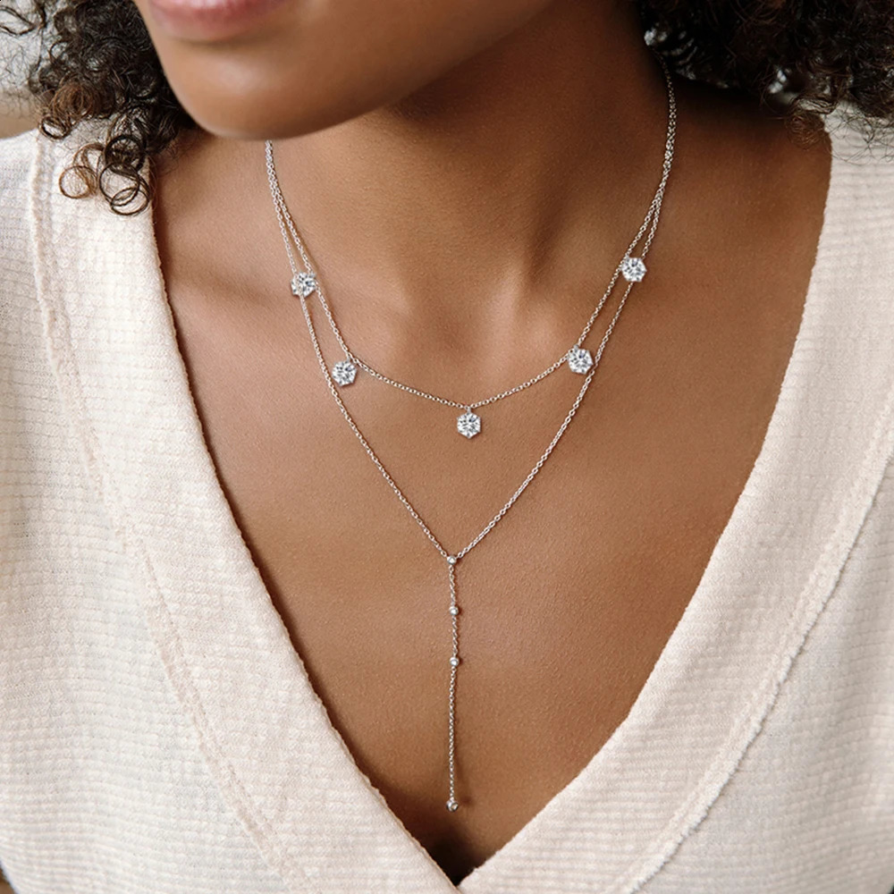 255CT Tennis Necklace Chain for Women 925 Sterling Silver 5mm 65 mm Bezel Diamond Necklaces Overlay Style Jewelry 241226
