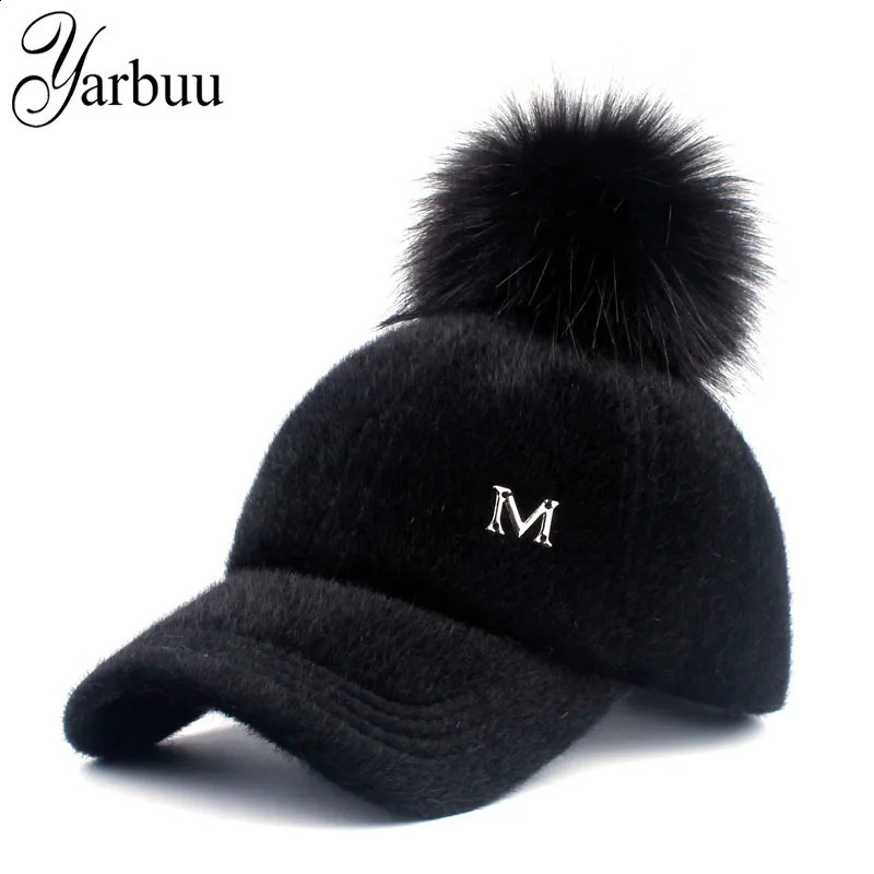 YARBUU baseball caps winter cap for women Faux Fur pompom ball cap Adjustable Casual hat cap 241226