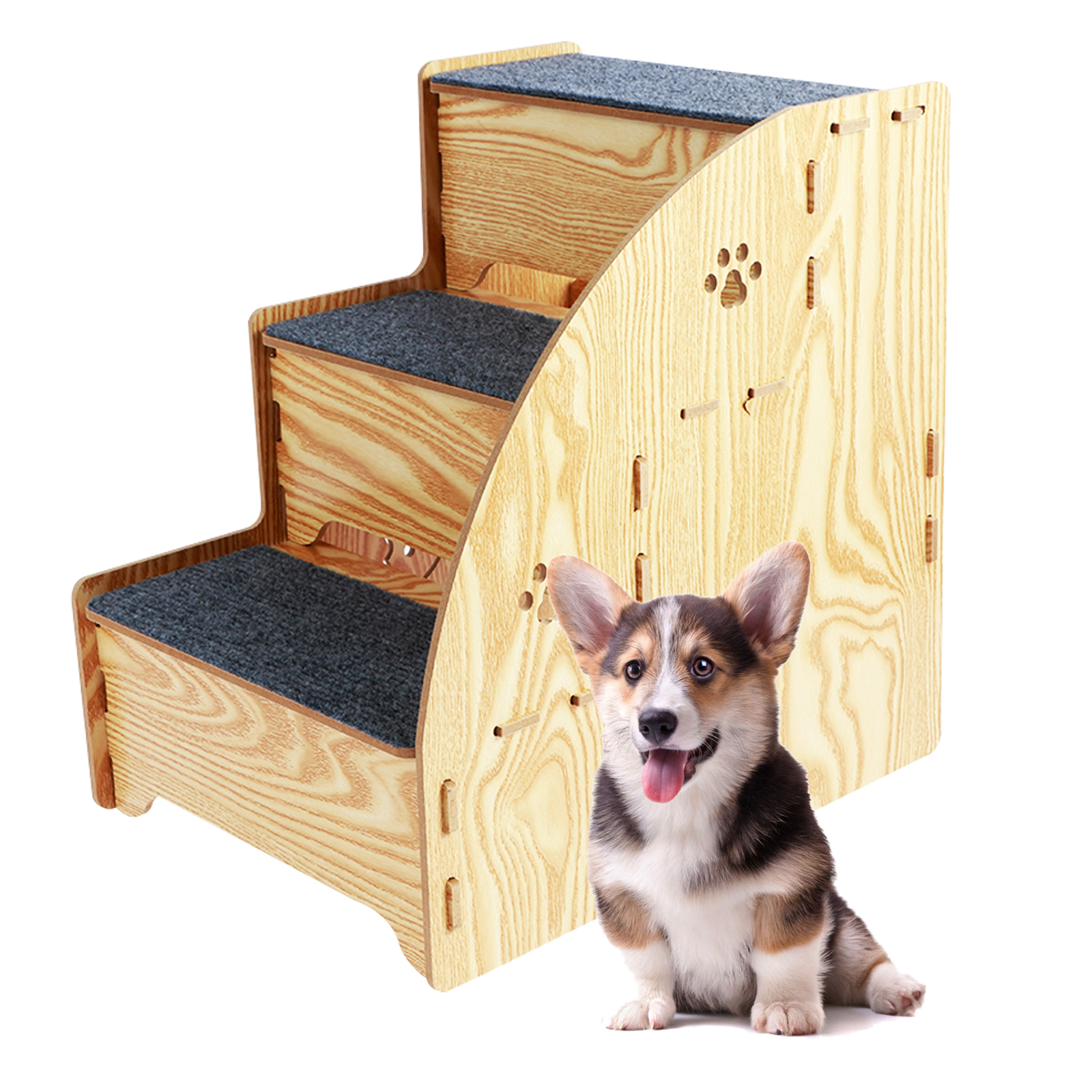 Pet Stairs for Small Dogs Puppy Stairs with 3 Tiers Pet Steps Non SlipCovered with Carpeted Fabric Sleek Removable for Sofa Bed