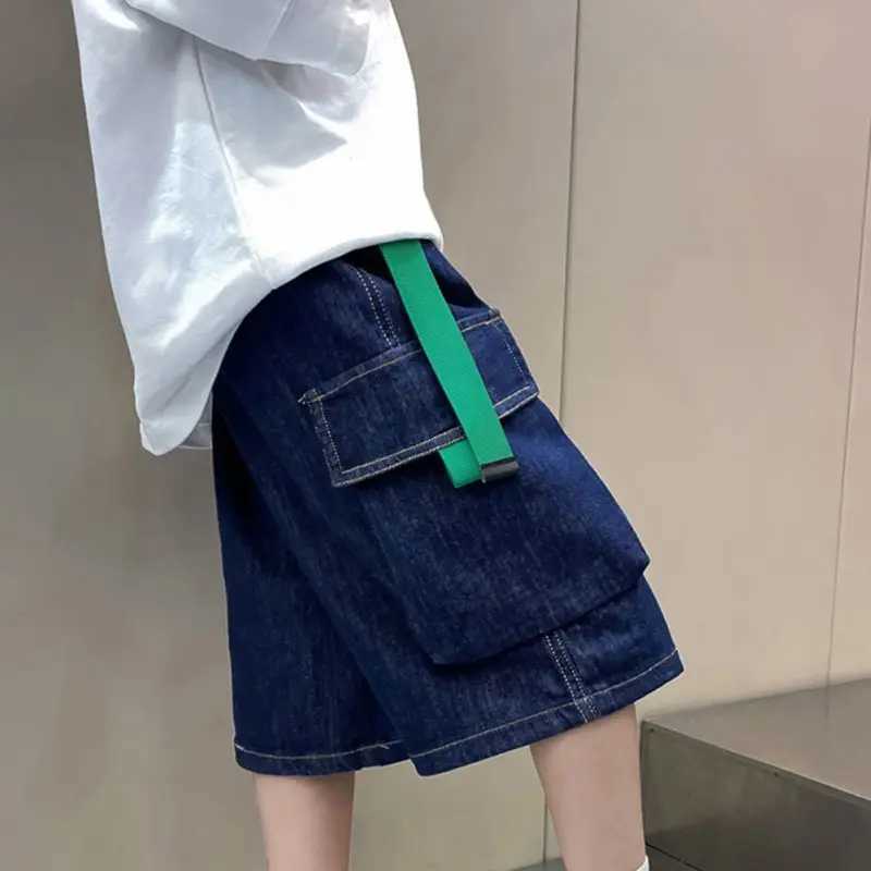 3-12Y Boys Denim Shorts Summer Thin New Kids Solid Color Fashion Pants Children Elastic Pure Cotton Casual Five Quarter Shorts W241227