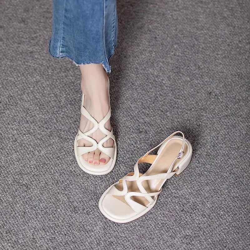 High Quality Fashion Roman Sandals Sexy Open Toe Cross Hollow Back Strap Thick Sandals for Women Elegant Banquet Party High Heel Sandals T241227