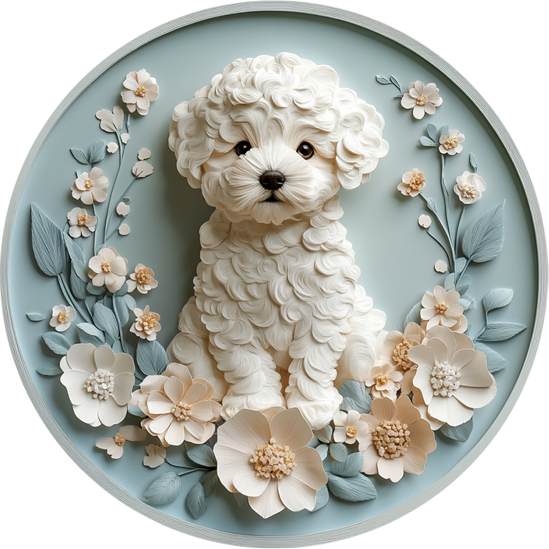 Customized Bichon Frise Pet Ornament - Circular Aluminum Decorative Painting | Unique Pet Souvenir Tombstone