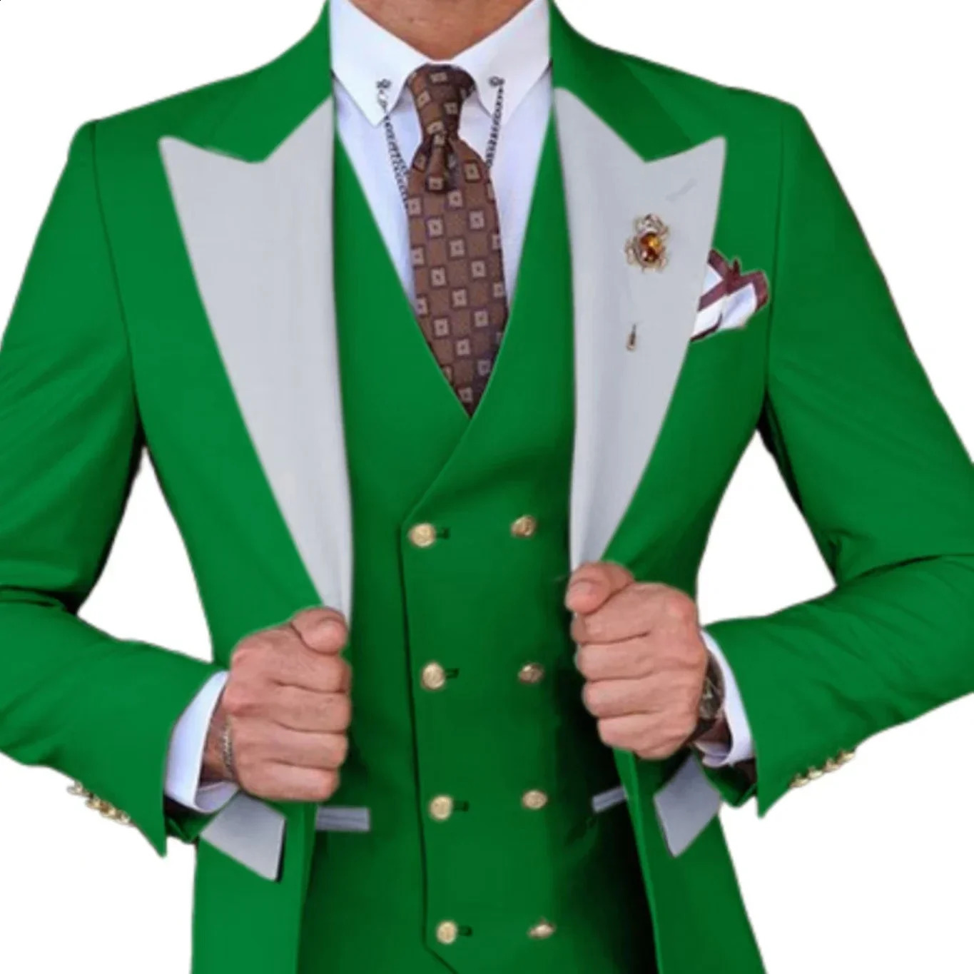 Teal Green Suit for Menformal Jacket with Peak Lapel CelebritiesElegant Man Suit3 Pieces Blazer Vest and Pants Set 241227