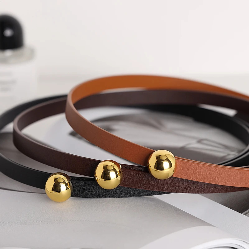 Genuine leather small belt womens head layer cow leather decorative belt womens thin narrow belt 1.2cm gold buckle dress belt 241226