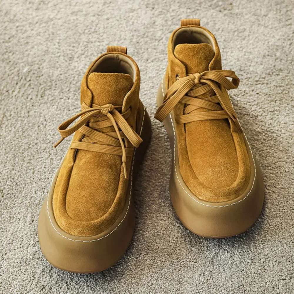 Ankle Suede Cowhide High Top Men Hand sewn thread Casual Shoes Winter Warmth Men's Boots Lace Up Toog boots