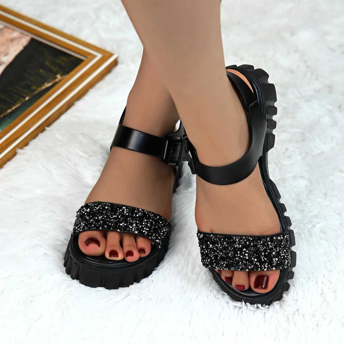 High Quality Luxury Sandals Woman Trend Talon Femme Sandal Women Sandals on Offer Tennis Feminio Platform Sports Black Heel T241227