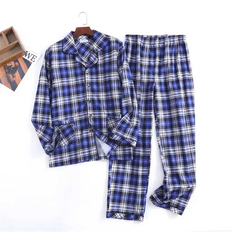 Autumn and Winter Mens Newest Cotton Flannel Brushed Trouser Suit Plaid Design Clothes with Button Pajama Set Homewear Men SuitXJ241227