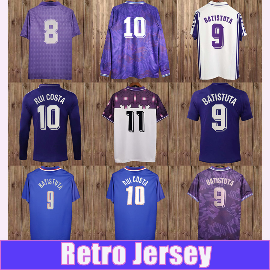 1998 1999 Fiorentina BATISTUTA RUI COSTA Mens Soccer Jerseys Home Purple Away White RETRO Football Shirt Adult Short Sleeves Uniforms