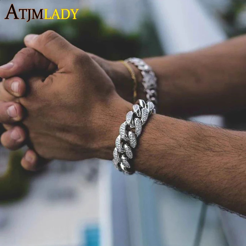 Women Mens Chunky Iced Out Bling Hiphop Sparking Pave 5A Cubic Zirconia 18mm Width Miami Cuban Link Chain CZ Bracelet 241227